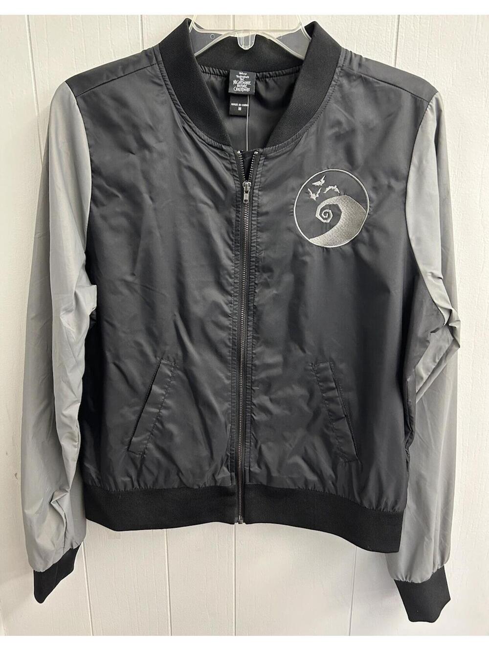 Nightmare Before Christmas Bomber Jacket. Black /Silver Sleeve.  Adult M.  NWT.